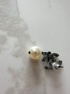 Chanel 14P Ruthenium Crystal and Pearl Small CC Drop Earrings