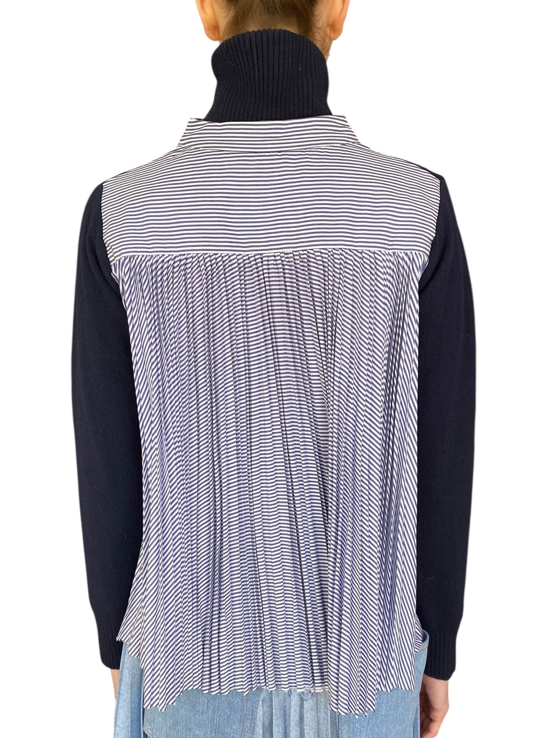 Sacai Navy Striped Pleated Panelled Turtleneck Sweater  - S / US 2-4