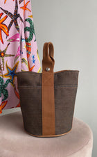 Hermes Brown Toille Canvas Saxo PM Bucket Bag