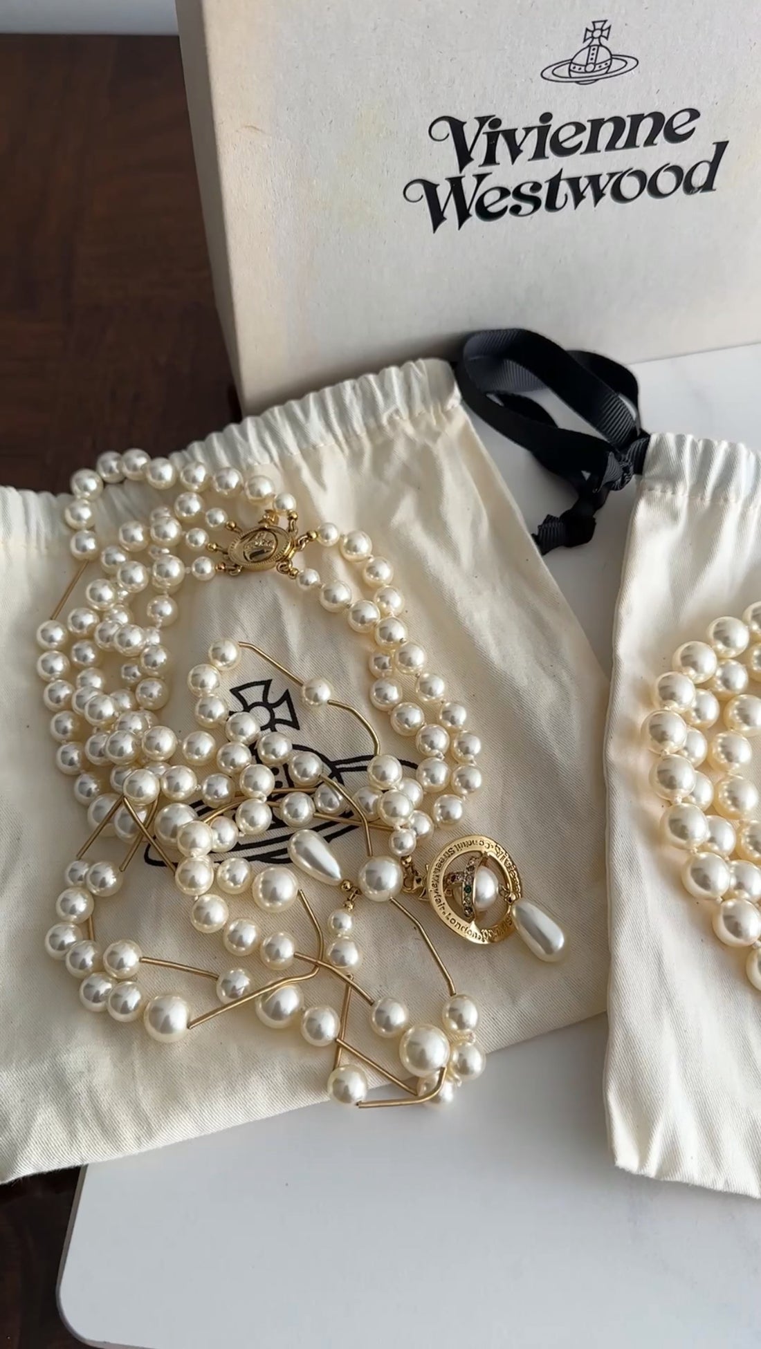 Vivienne Westwood Broken Pearl Lariat Necklace with Orb