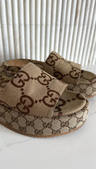 Gucci Brown Monogram Canvas GG Flatform Slide Sandal - 40