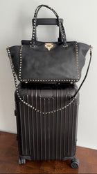 Valentino Rock Stud Black Leather Trapeze Bag