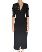 Ermanno Scervino Black Knit Floral Lace Wrap Midi Dress - IT 44 / US 6-8