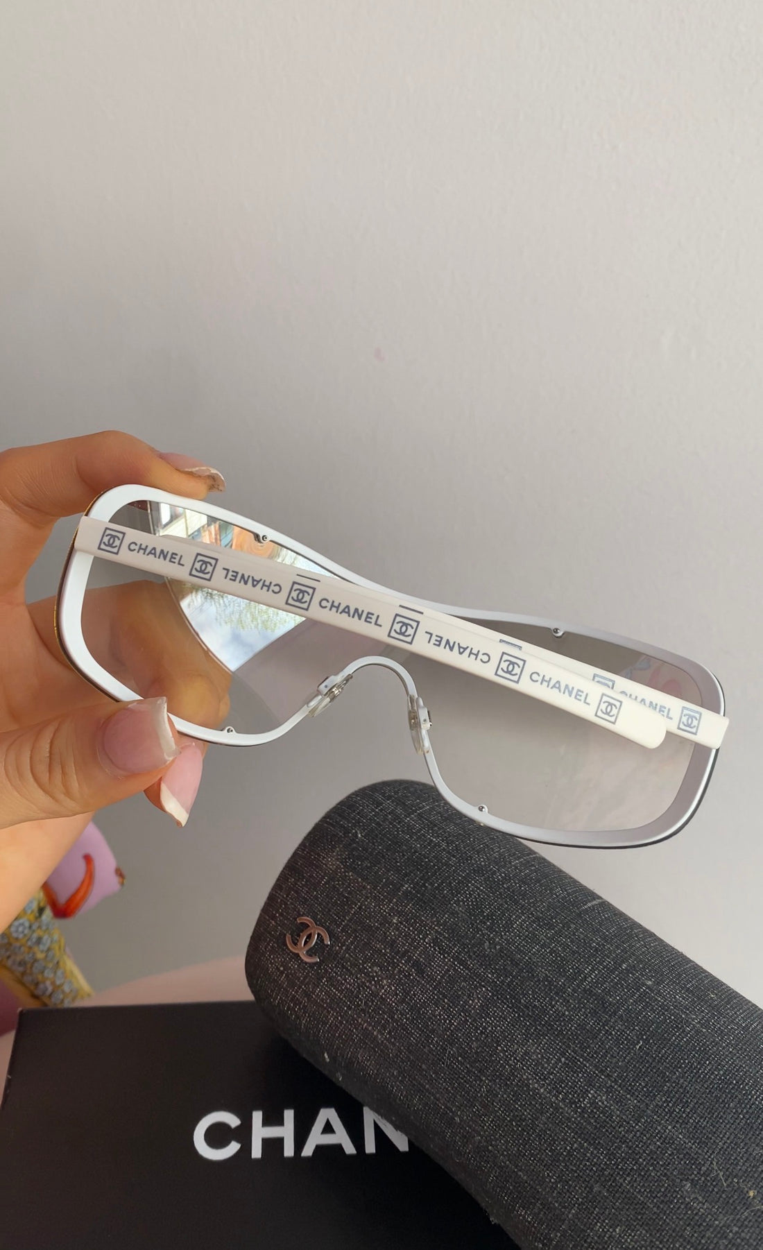 Chanel Sport Vintage 2000's White Grey Gradient Shield Sunglasses