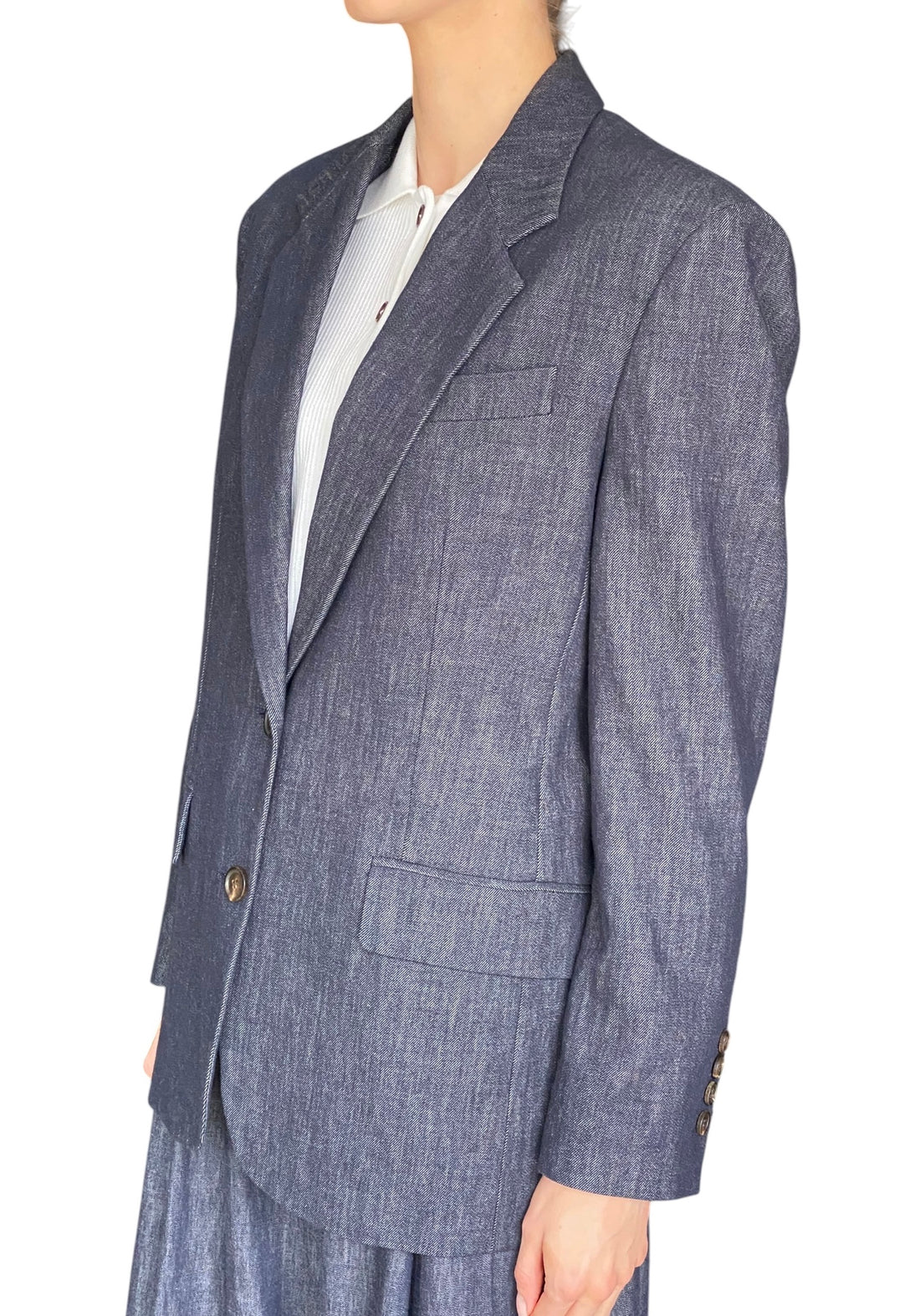 Brunello Cucinelli Dark Blue Single-Breasted Denim Blazer - IT 40 / US 6-8
