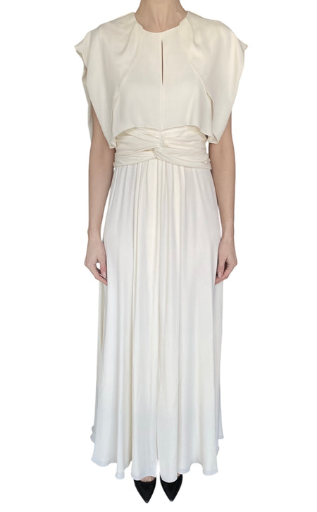 Giambattista Valli Ivory Silk Draped Flutter Sleeve Gown - IT 44 / US 8