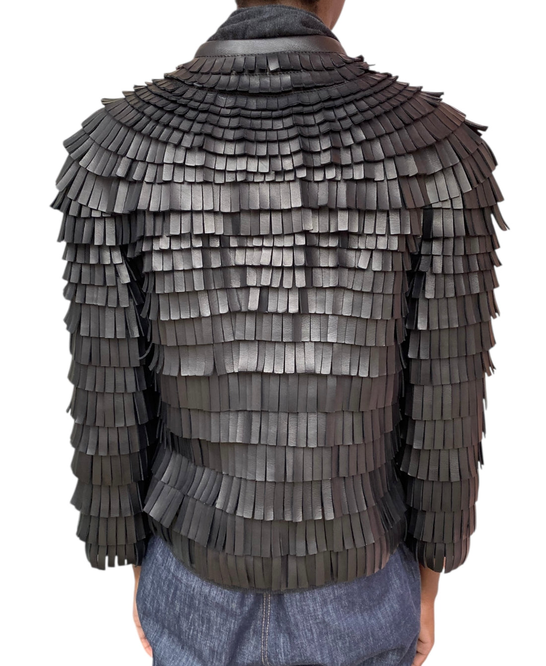 Giorgio Armani Black Leather Fringe Jacket - 44 / US 8