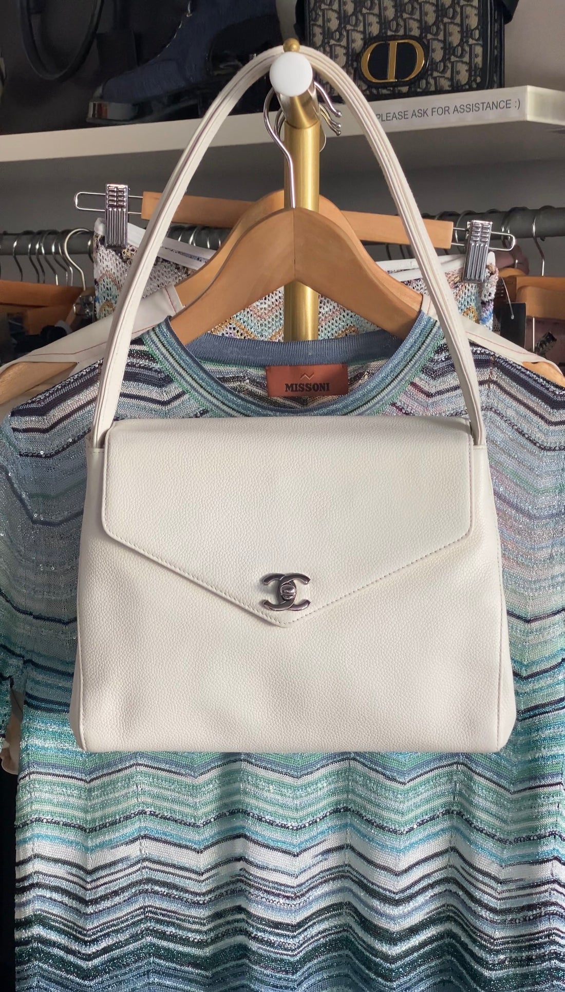 Chanel White Vintage 1997 CC Soft Envelope Shoulder Flap Bag SHW