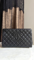 Chanel Black Caviar Quilted Leather Large CC Clutch Bag