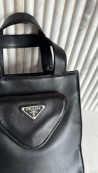 Prada Black Nappa Small Triangle Pocket Vertical Two Way Tote Bag