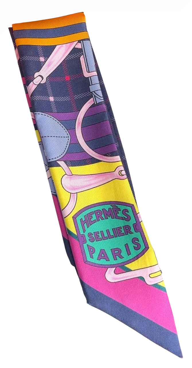Hermes Purple Yellow Silk Tatersale Twilly
