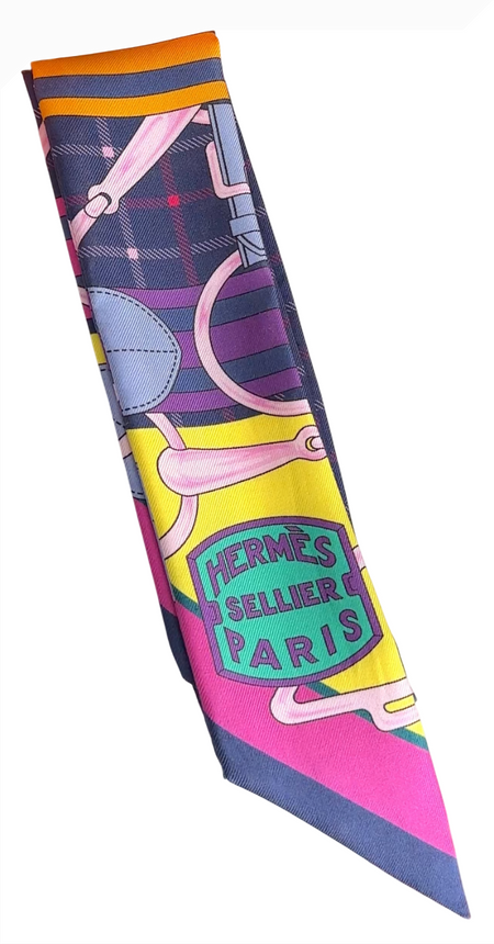 Hermes Purple Yellow Silk Tatersale Twilly