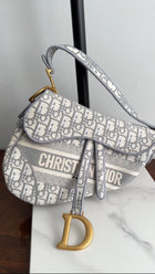 Christian Dior Large Light Grey Oblique Jacquard Saddle Bag