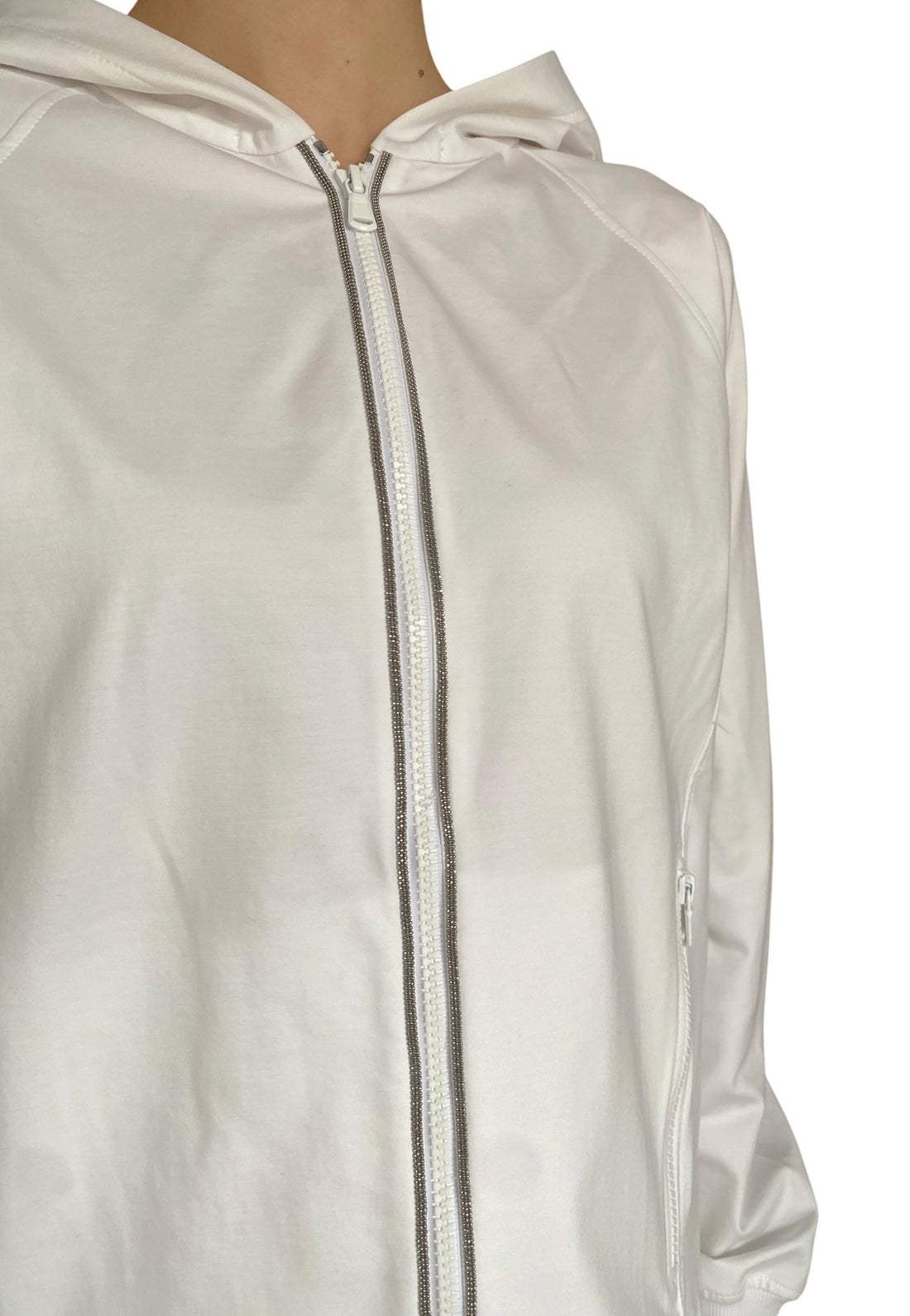 Brunello Cucinelli White Jersey Monili Hoodie - L