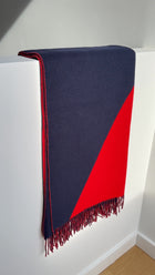 Hermes Navy and Red Cashmere Kazak Geometric Fringe Scarf