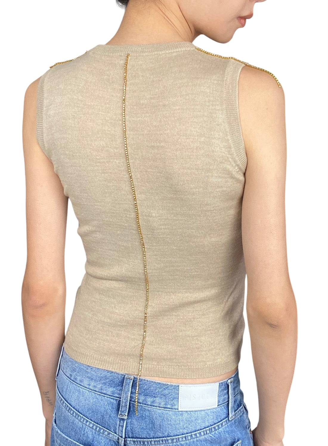 Miu Miu Beige and Gold Wool Jewel Tank - IT 38 / US 2