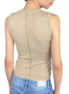 Miu Miu Beige and Gold Wool Jewel Tank - IT 38 / US 2