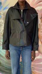 Nour Hammour Black “Thalia”Cropped Leather Bomber Jacket - S / US 4-6