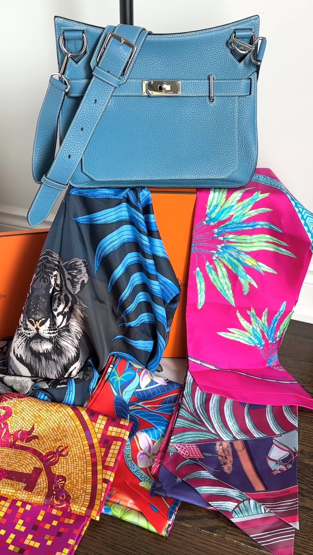 Hermes Brazil Silk Maxi Twilly Fuchsia, Green, Turquoise