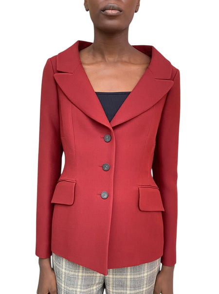 Christian Dior Red 30 Montaigne Single Breasted Wool Bar Jacket - 42 / US 10