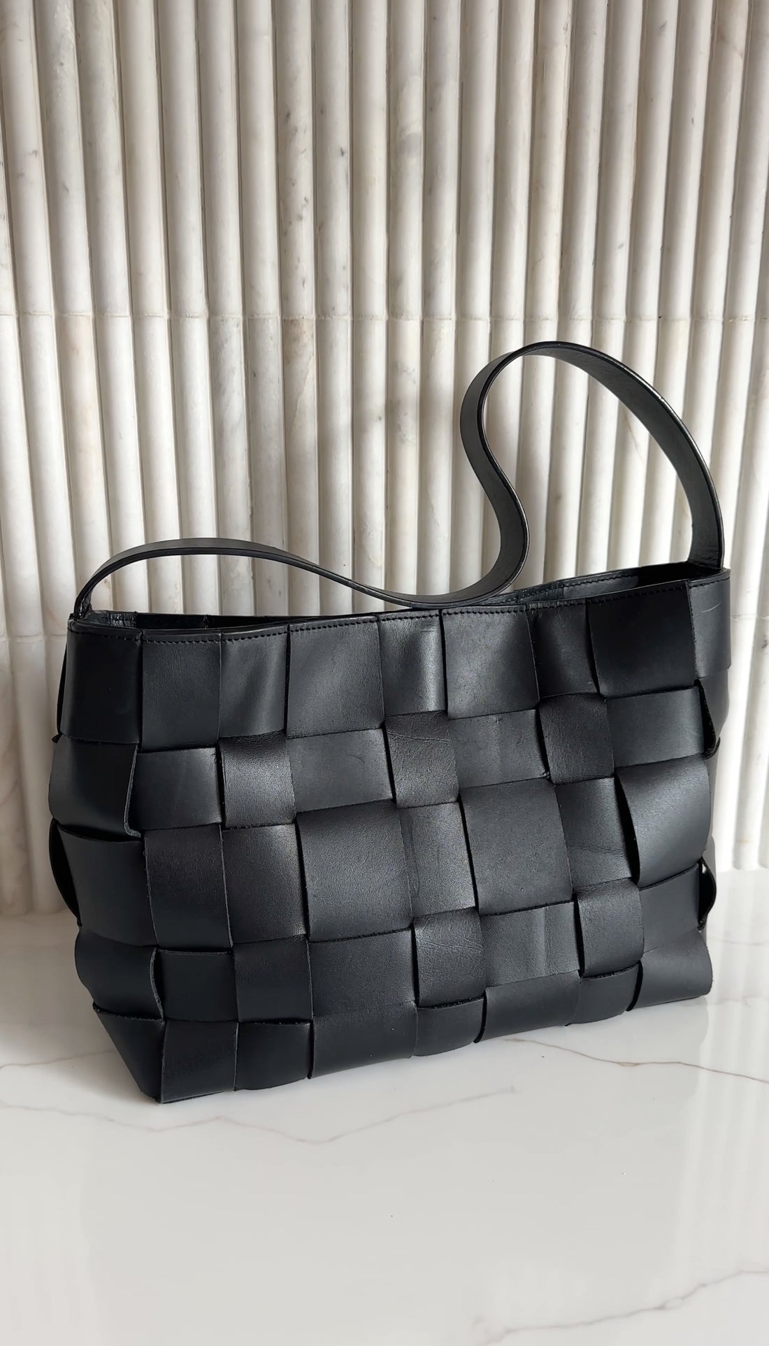 St. Agni Black Woven Leather Mini Tote Bag