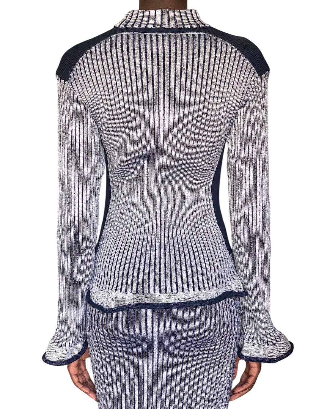 Louis Vuitton 2015 Navy Ribbed Knit Keyhole Sweater Skirt Set - M / US 6
