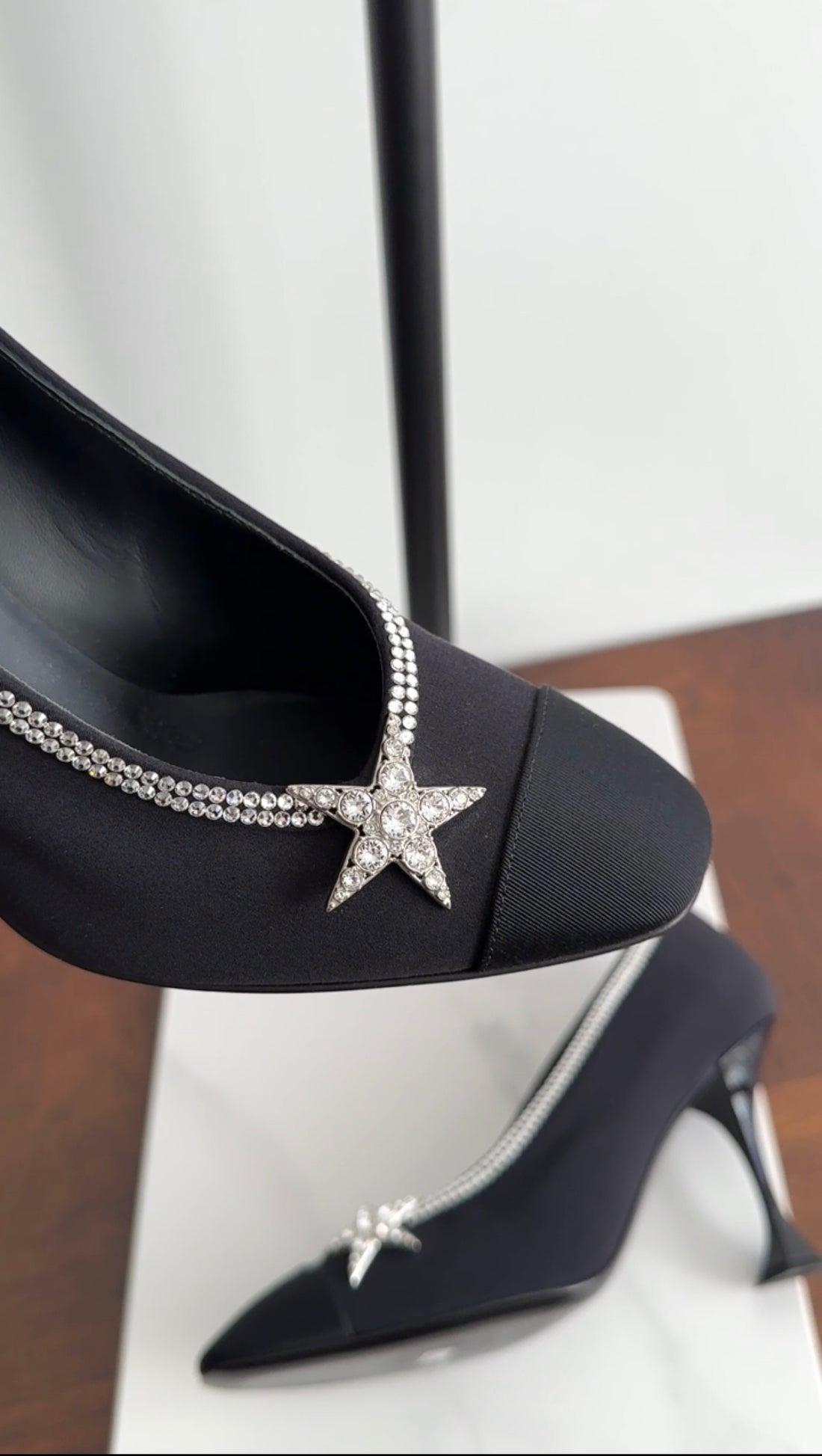 Chanel Black Fabric Pumps with Crystal Star Strass Trim - 40C