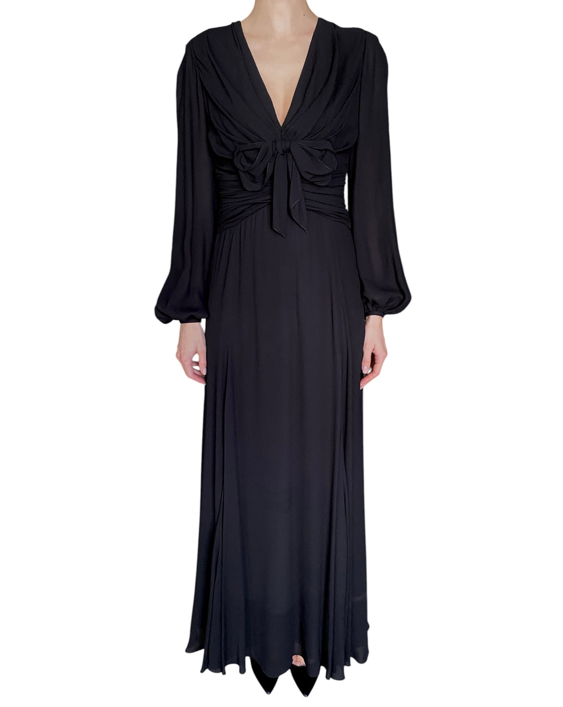 Giambattista Valli Black Bow-Tie Draped Long Sleeve Gown - IT 44 / M / US 6-8
