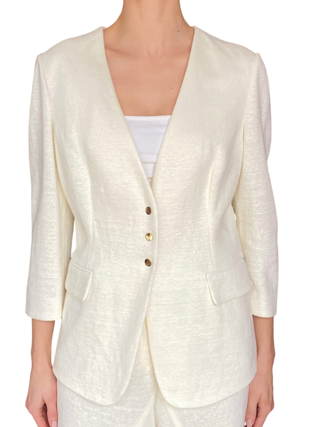 Giorgio Armani Ivory Jersey Knit Twisted Half-Belted Blazer - 44 / US 8-10