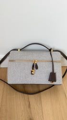 Loro Piana Extra L27 Grey Cashmere and Dark Brown Leather Zip Bag