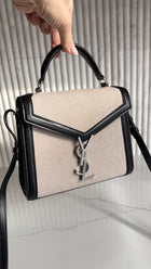 Saint Laurent Mini Cassandra Canvas and Black Leather Top Handle Bag