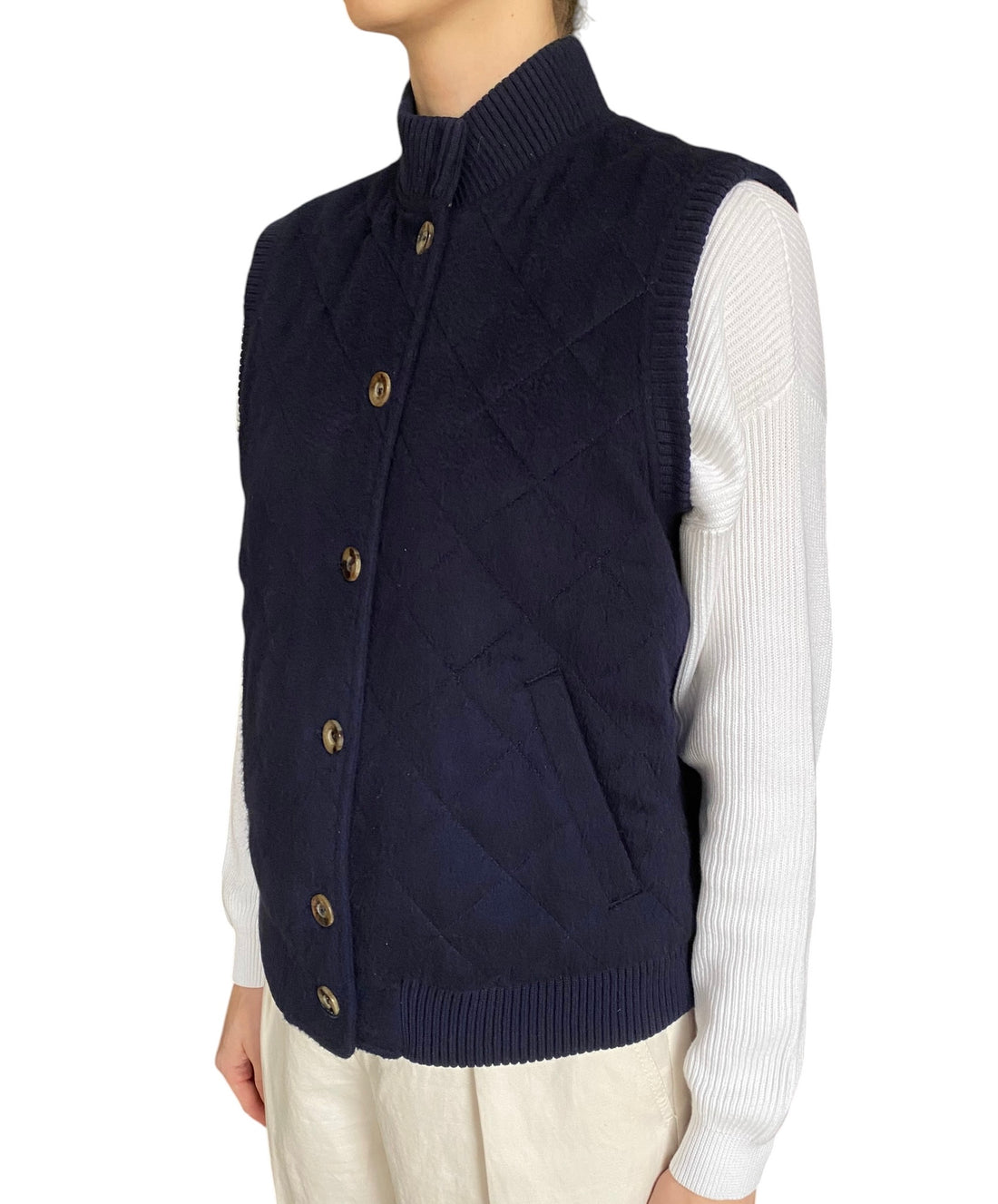 Loro Piana Navy Quilted Cashmere Vest - M / US 4-6