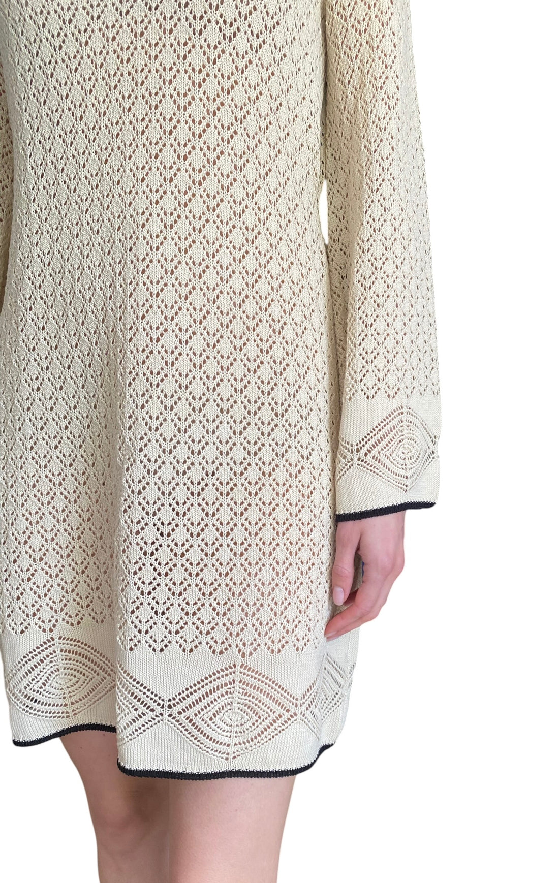Agnona Beige Cotton Crochet Long Sleeve Mini Dress - M / US 6