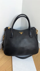 Prada Black Vitello Daino Leather Two Way Satchel Bag