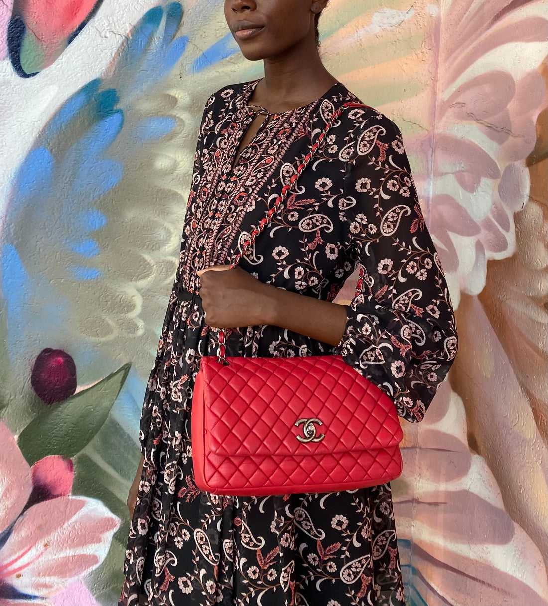 Chanel Red Calfskin Bubble Quilted Medium Single Flap Shoulder Bag