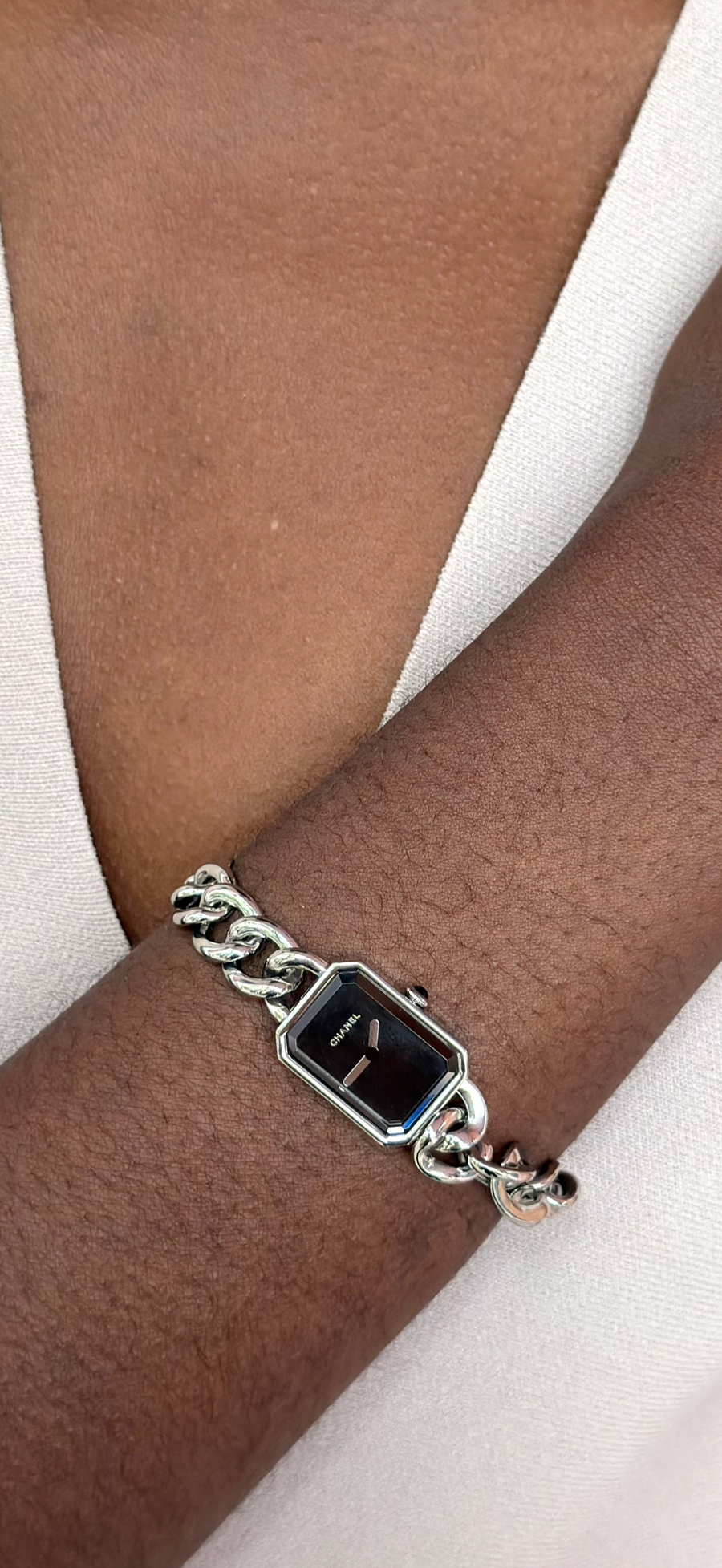 Chanel Stainles Steel Black Premiere Gourmette Chain SS Small Version Watch