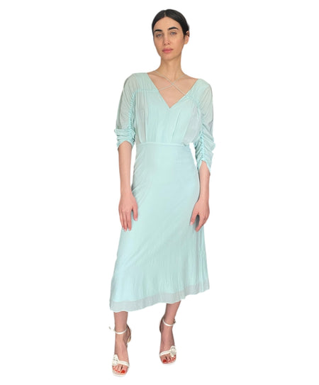Victoria Beckham Blue Draped-Sleeve Drawstring Dress - 36