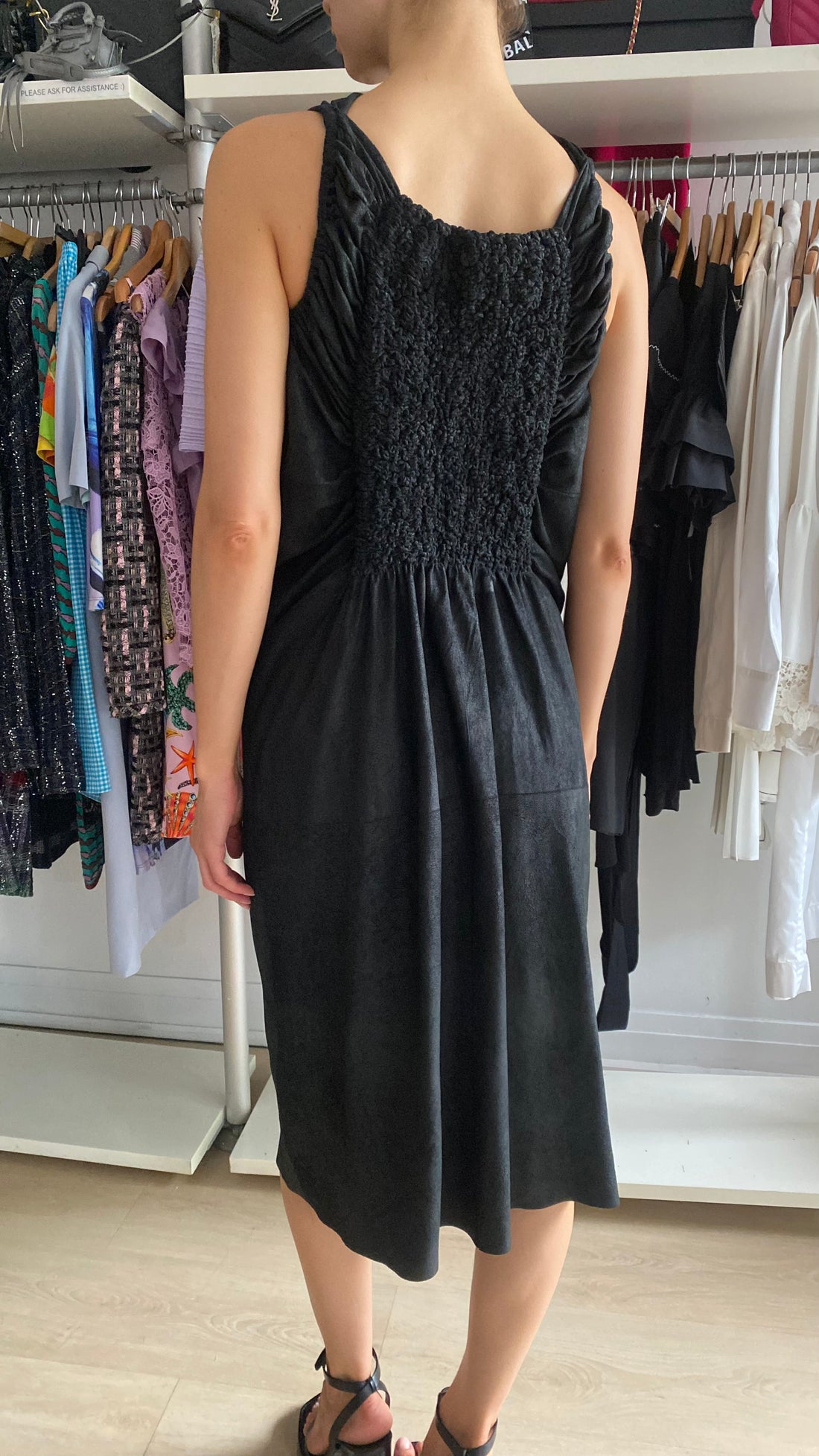 Rick Owens Black Island SS13 Leather Smocked Draped Dress - IT 42 / US 8