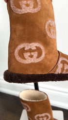 Gucci Brown Shearling Monogram Slip on Snow Boot - 37.5