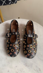 Alaia Black Leather Mixed Metal Eyelet Mary Jane Ballet Flats -36
