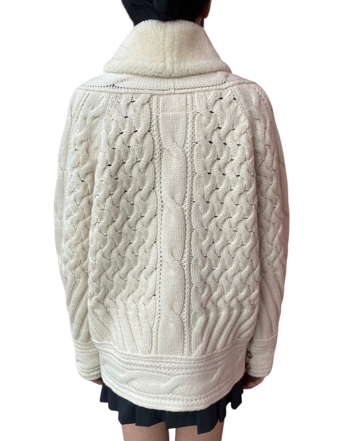 Ermanno Scervino Beige Cable Knit Shearling Jacket -  S/ M
