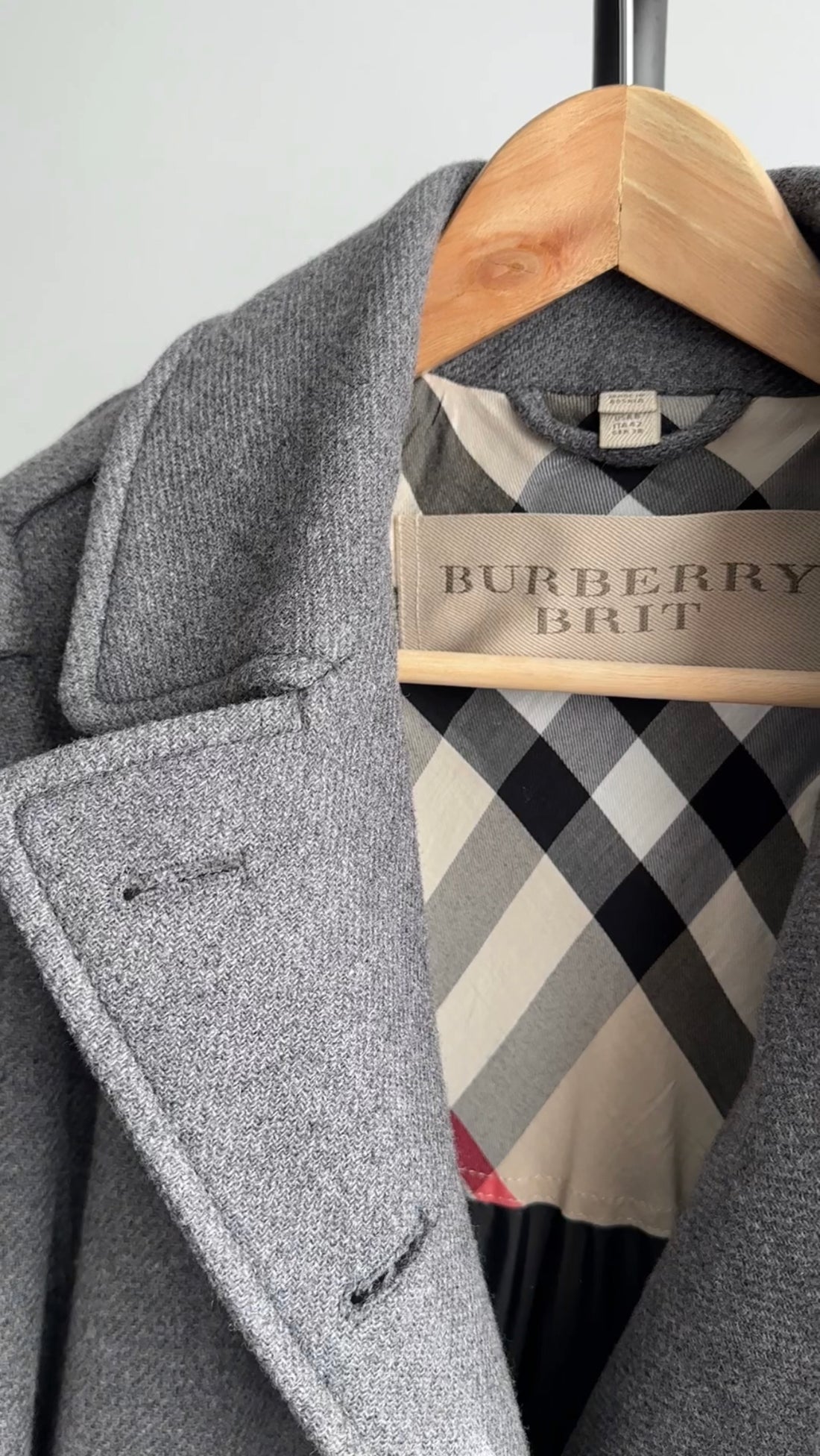 Burberry Brit Grey Wool Double Row Buttons Coat IT42 USA