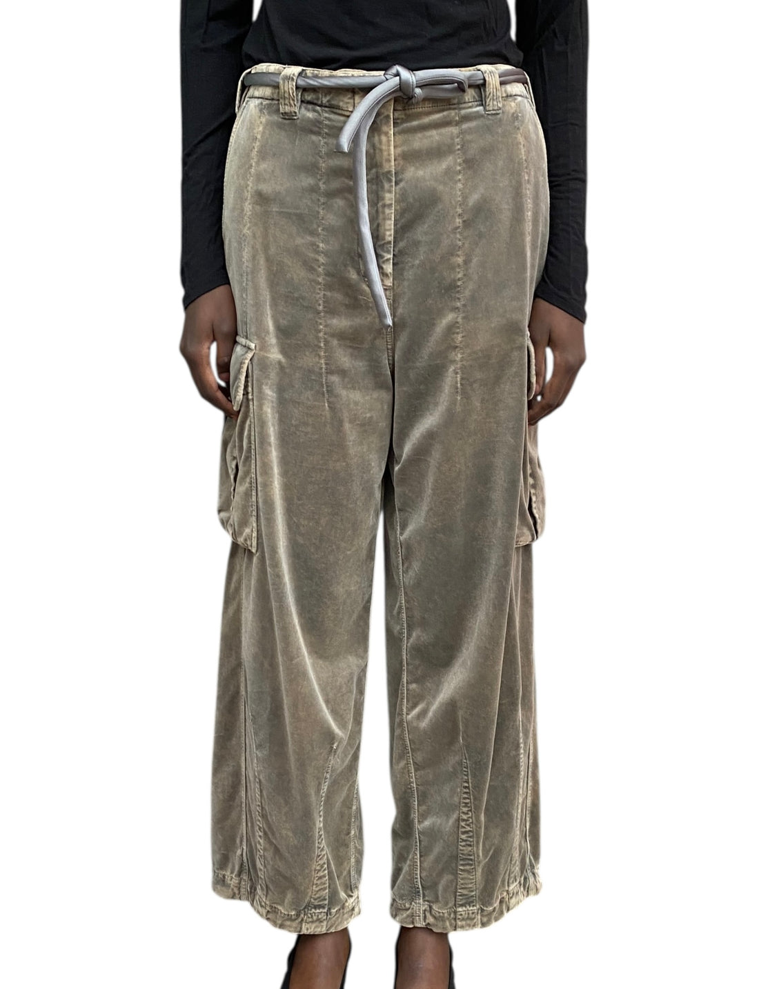 Giorgio Armani Beige Velvet Cargo Trousers - 42 / US 6