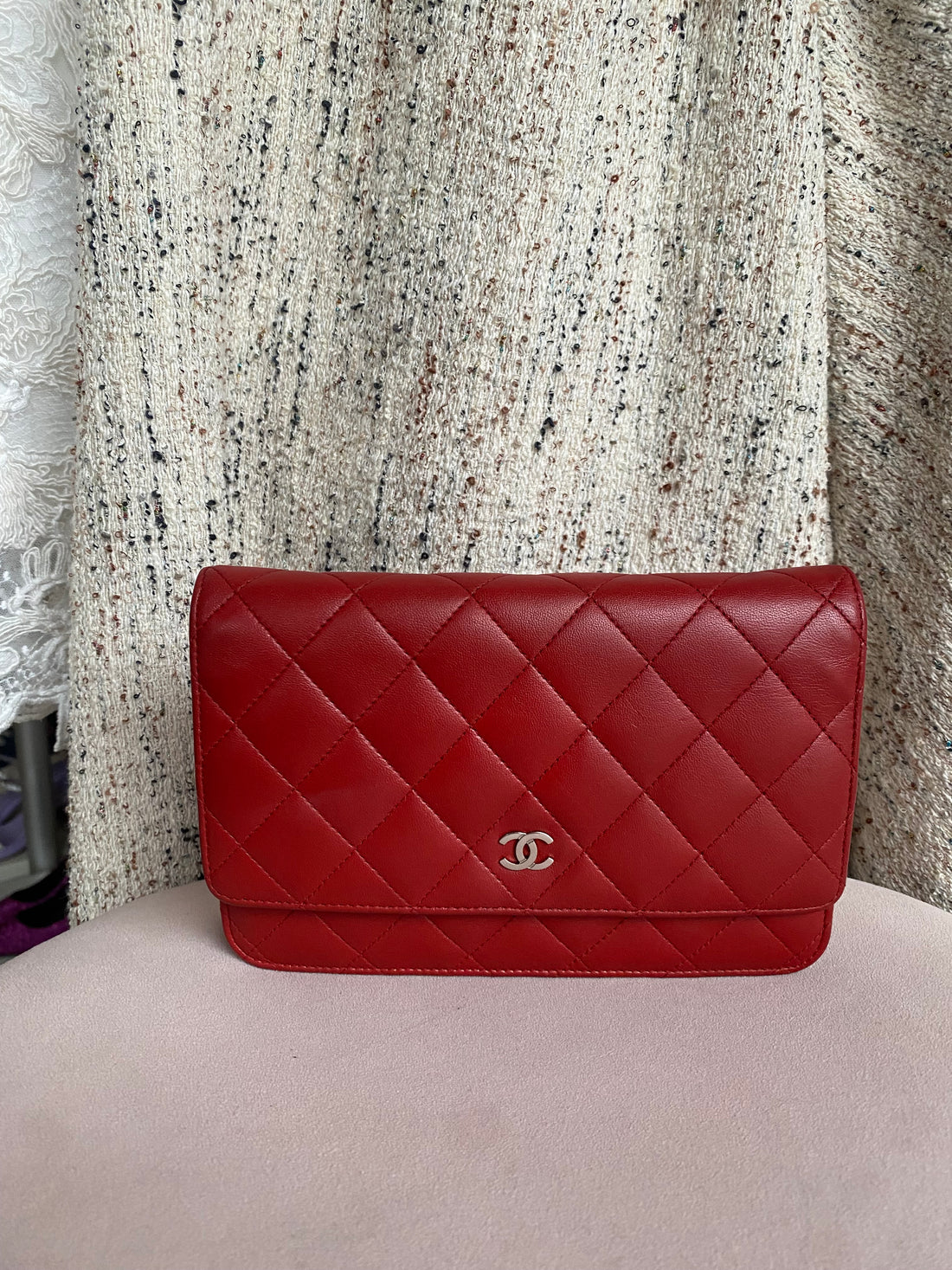 Chanel Dark Red Quilted Classic CC Wallet on Chain SHW