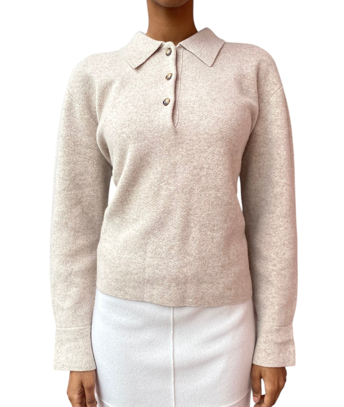 La Linge Oatmeal Beige Cashmere Blend Polo Sweater - S
