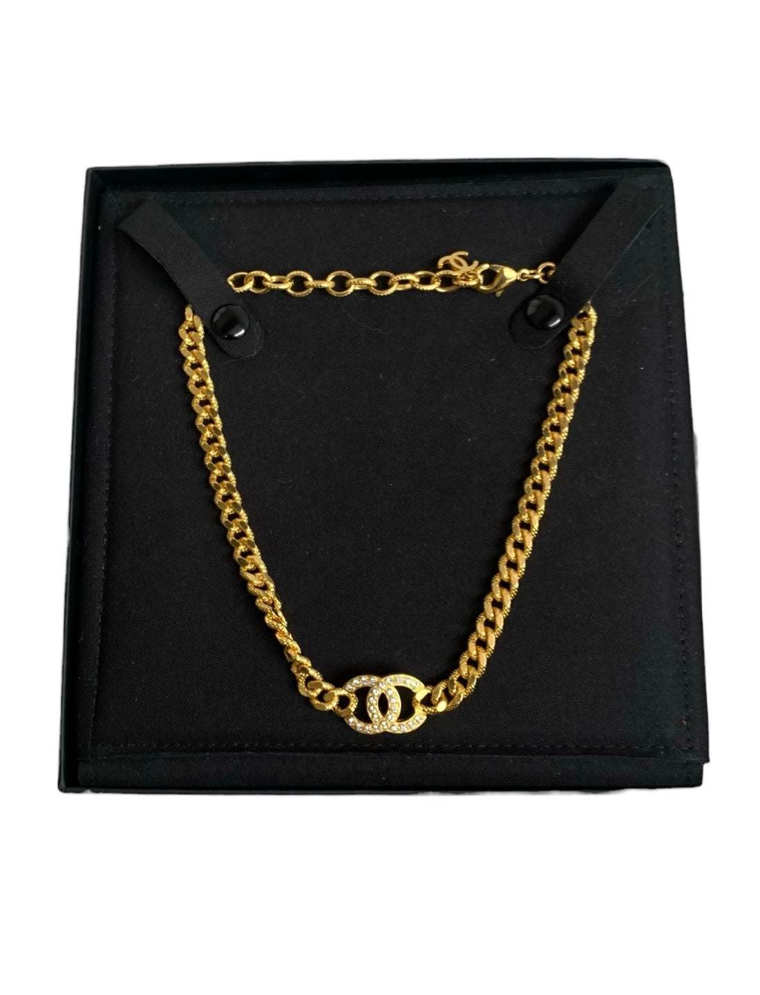 Chanel F24 V Gold Tone Strass CC Cuban Chain Choker