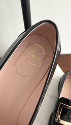 Roger Vivier Black Glossed Leather Viv Rangers Buckle Loafers - 39.5