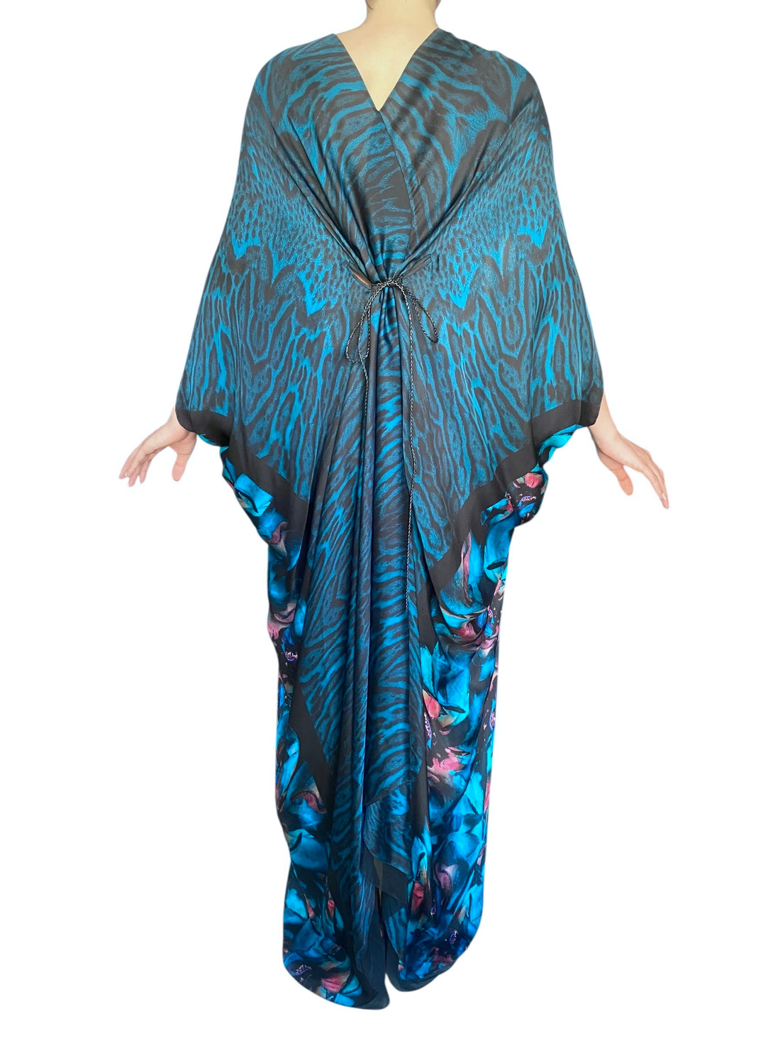 Roberto Cavalli Blue Silk Floral Animal Print Caftan - 38 / US 6-10