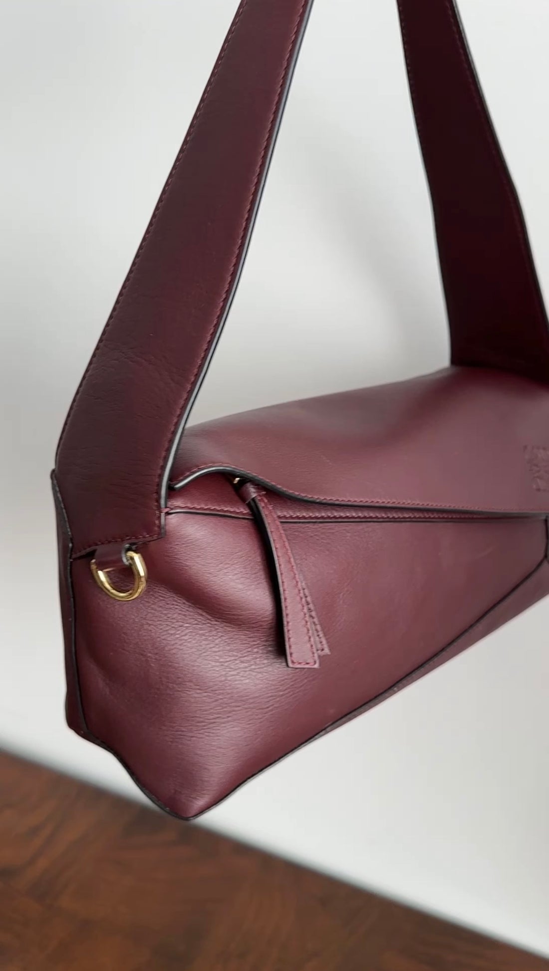 Loewe 2021 Bordeaux Leather Puzzle Shoulder Bag