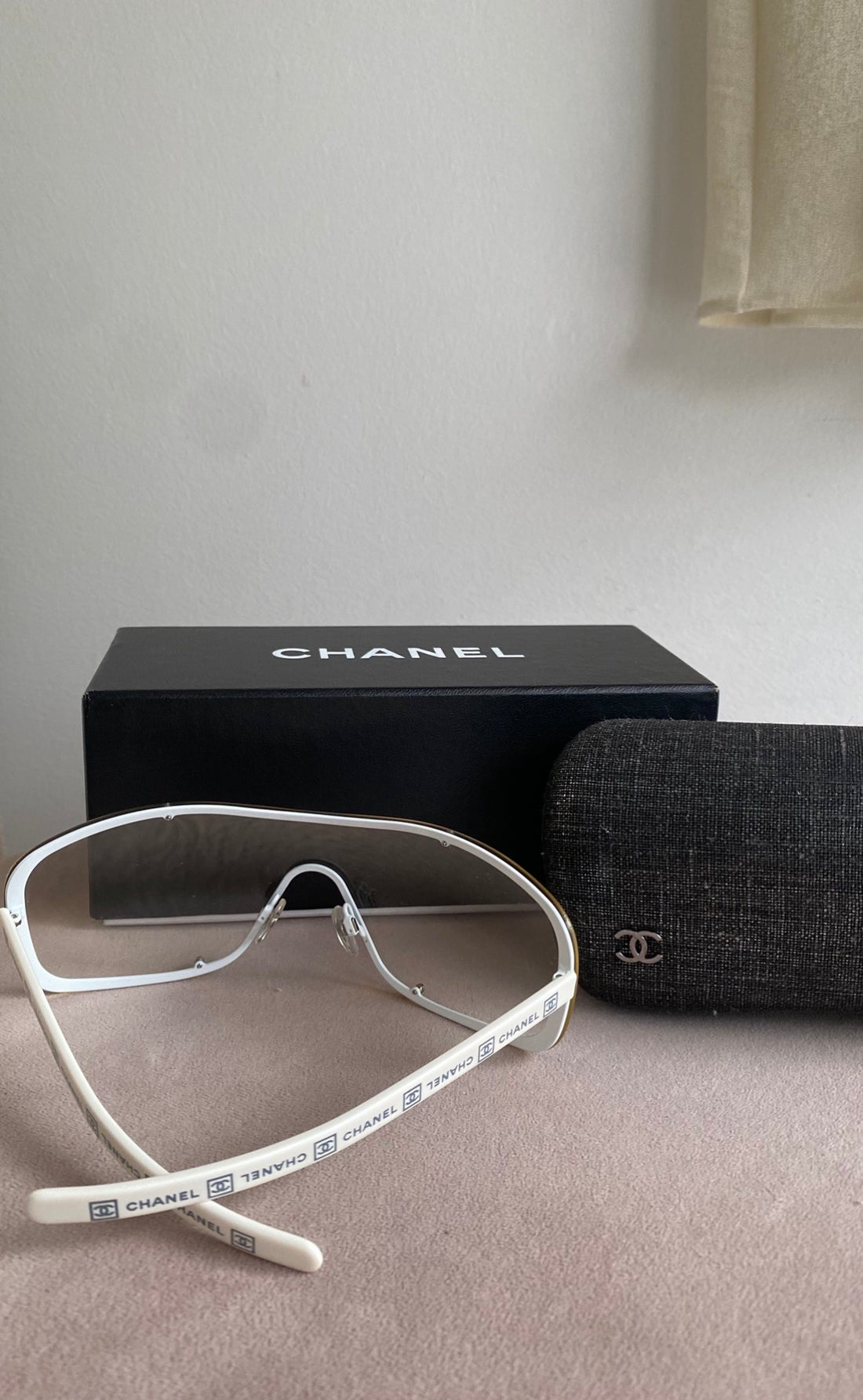 Chanel Sport Vintage 2000's White Grey Gradient Shield Sunglasses